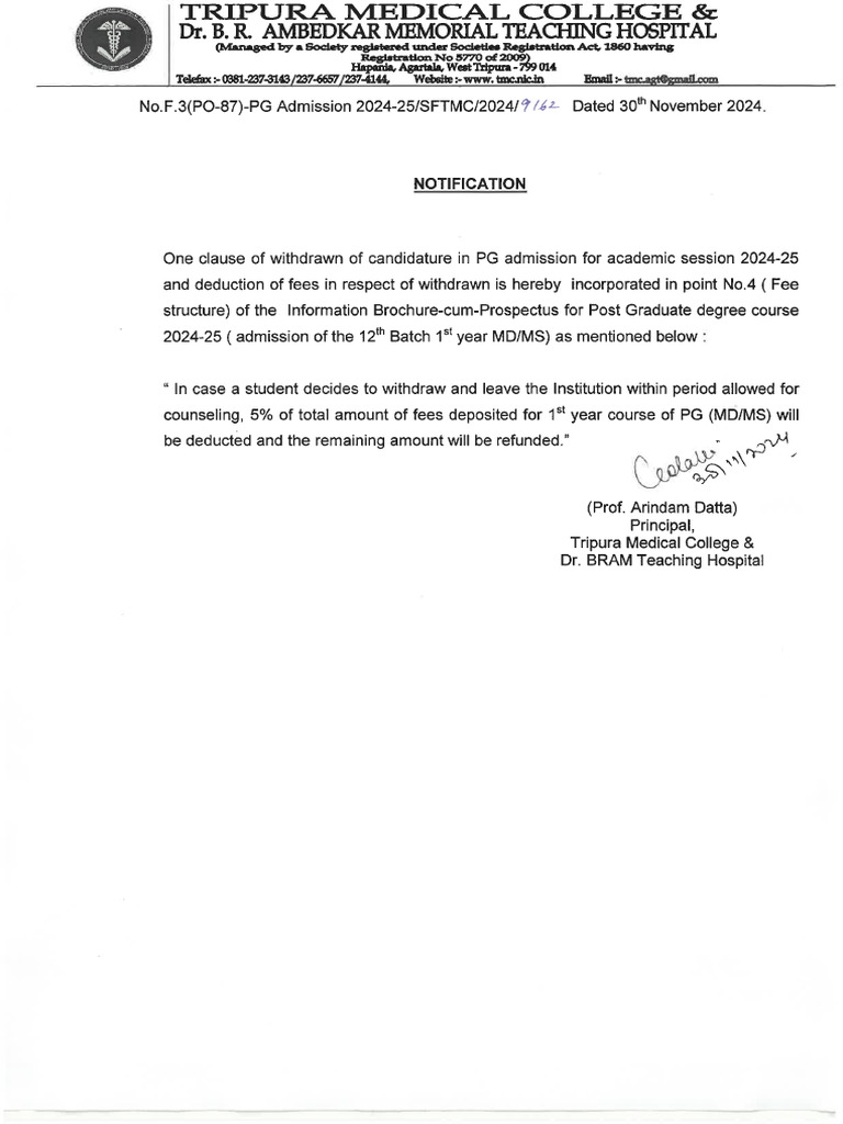 Notification For PG Admission 2024-25 | PDF
