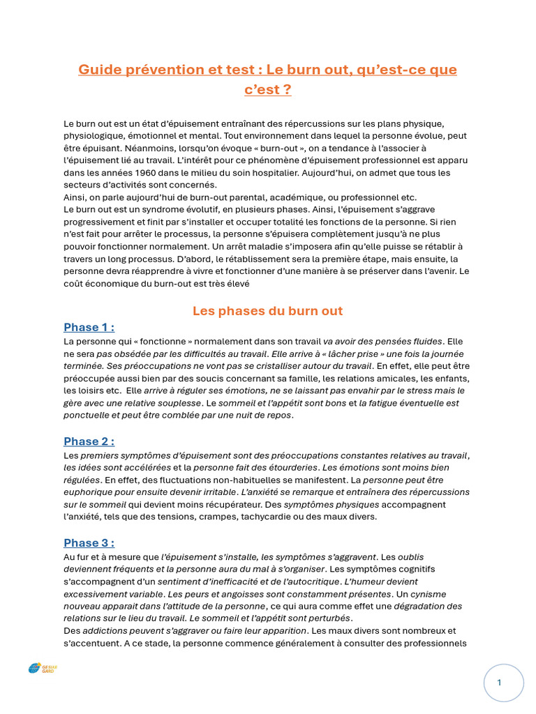 Comprendre et prévenir le burn-out | PDF | Syndrome d'épuisement ...