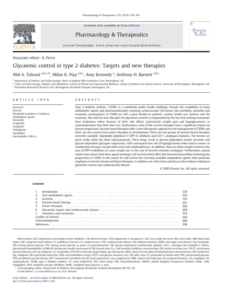Glycaemic control in type 2 diabetes - Targets and new therapies | PDF ...