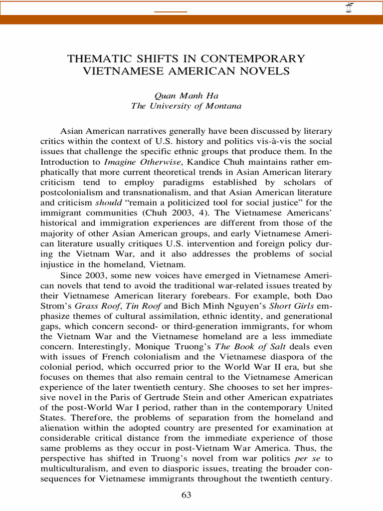 Thematic Shifts in Contemporary Vietnamese American Novels | PDF ...