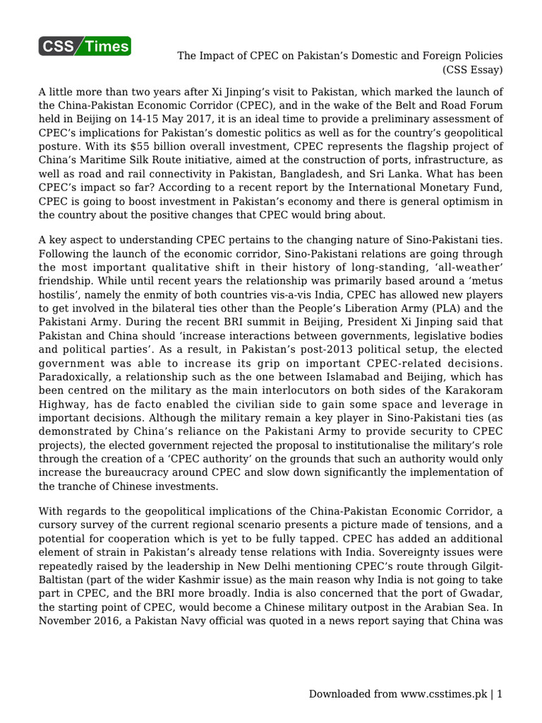 CPEC's Influence on Pakistan's Policies | PDF | Pakistan ...