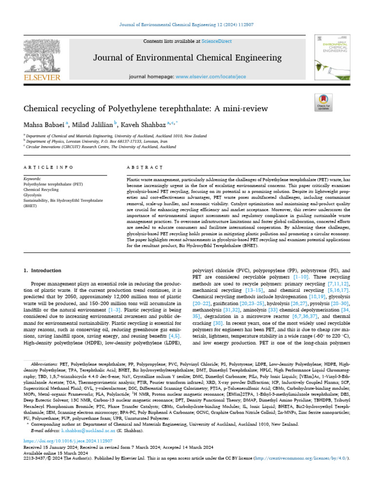PET Recycling: Chemical Advances | PDF | Recycling | Plastic