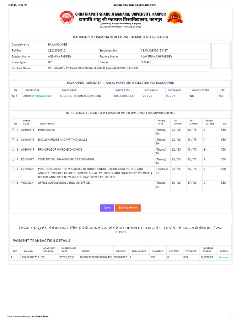 Backpaper Exam Form for BA Language | PDF