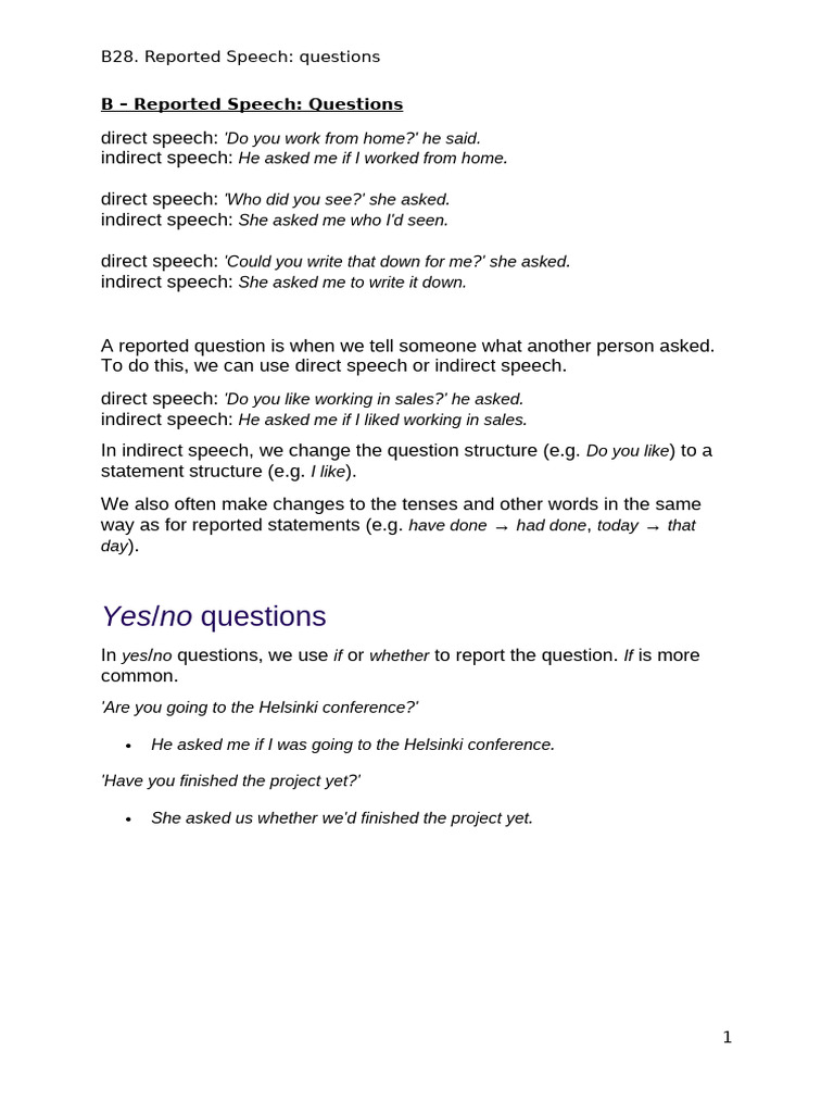 Reported Speech: Questions Guide | PDF | Question | Languages