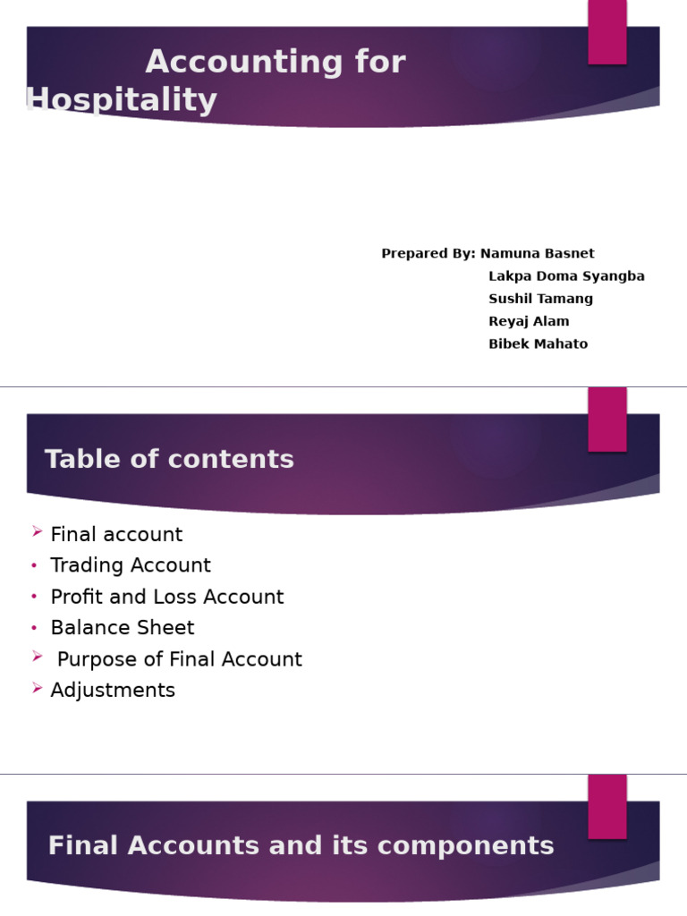 Final Accounts in Hospitality Accounting | PDF | Income Statement ...