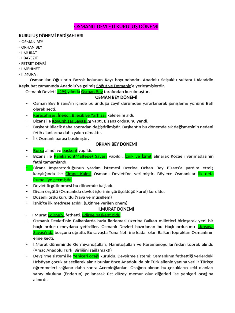 OSMANLI DEVLETi KURULUŞ DÖNEMİ | PDF