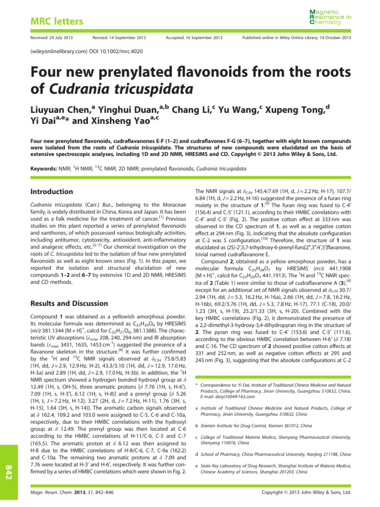 Four New Prenylated Flavonoids From The Roots of Cudrania Tricuspidata ...