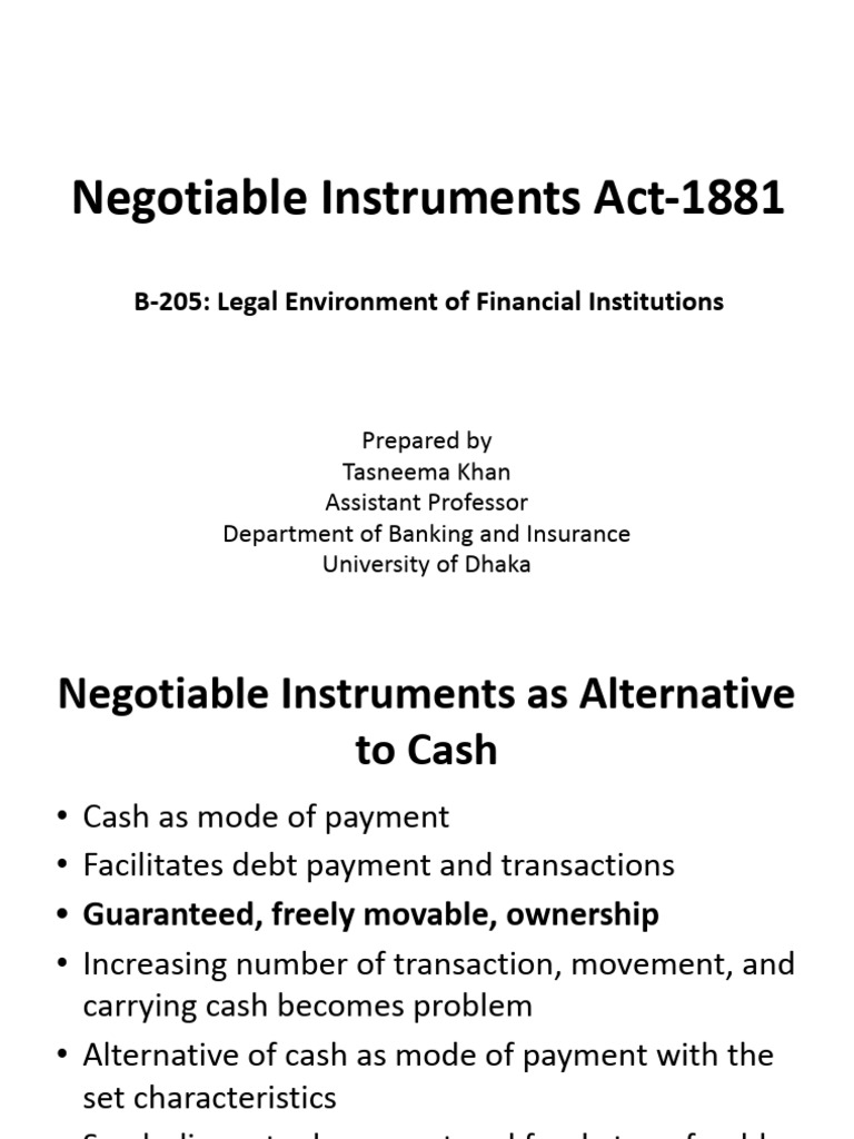 Overview of the Negotiable Instruments Act | PDF | Negotiable ...