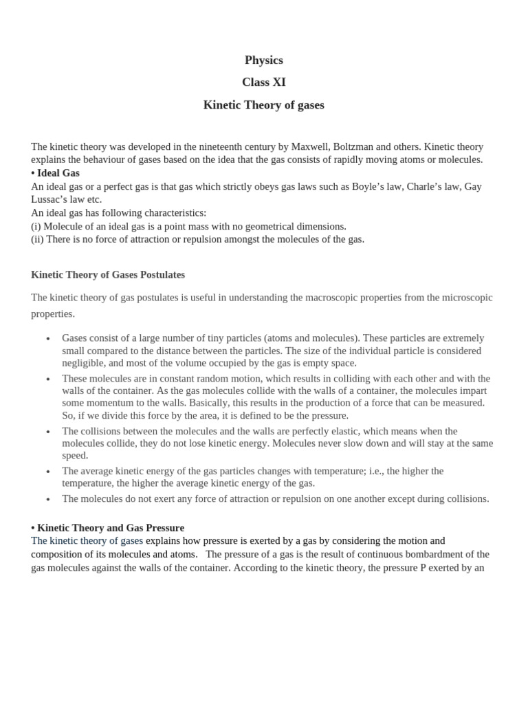 Physics Kinetic Theory of Gases | PDF | Gases | Temperature