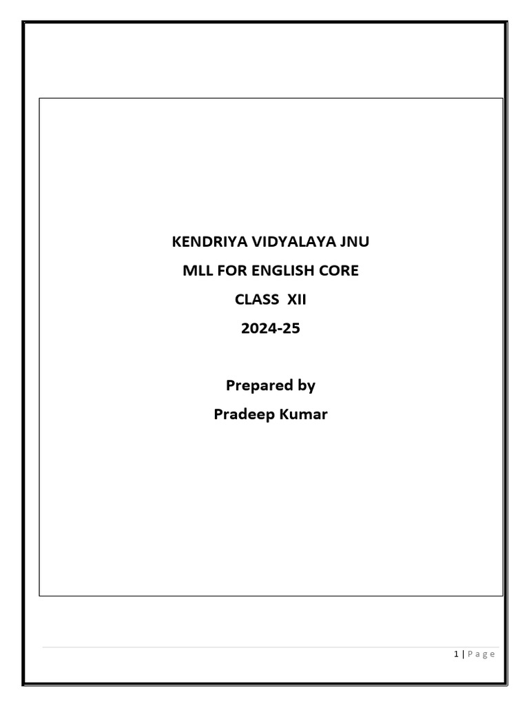 English Core Class XII MLL Guide 2024-25 | PDF | Reading Comprehension ...