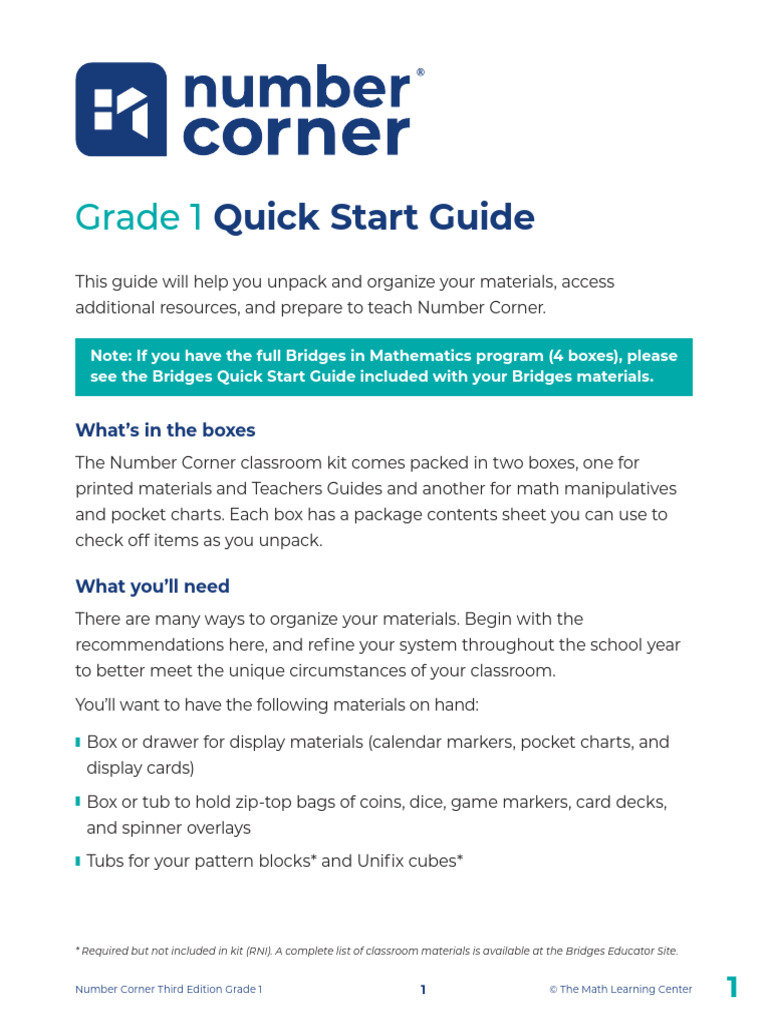Number Corner Grade 1 Setup Guide | PDF | Mathematics | Learning