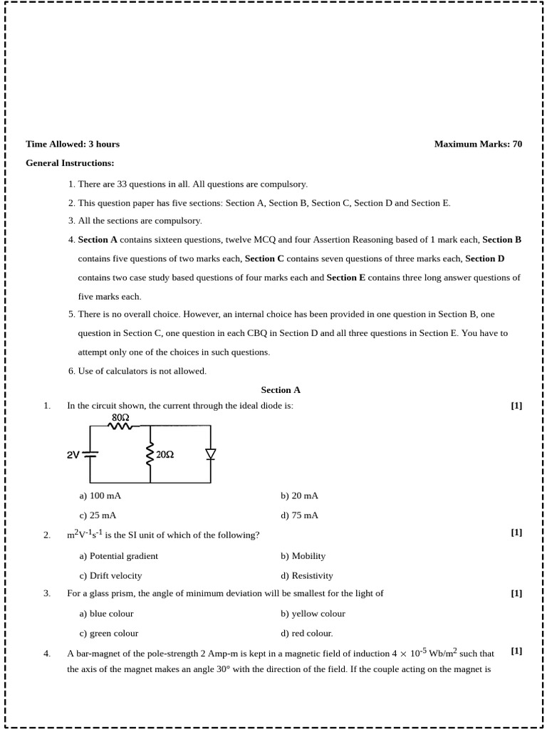 Sample Paper 2 Class 12th 2024 25 (Physics) | PDF | Photoelectric ...