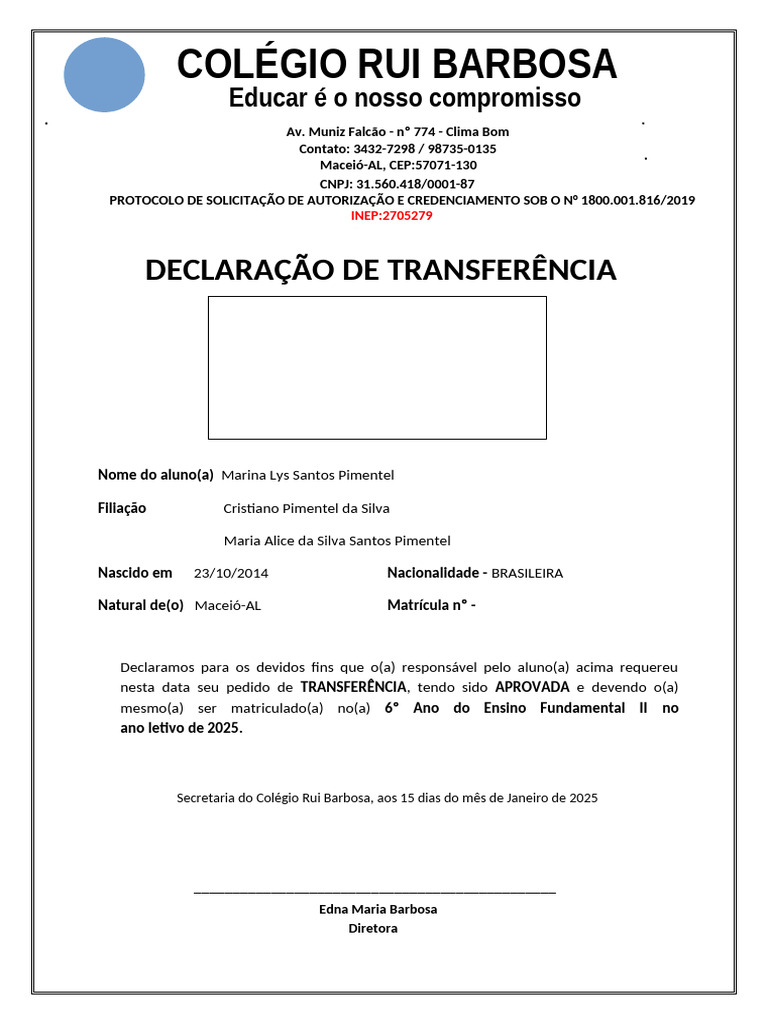 Declaração de Transferência | PDF