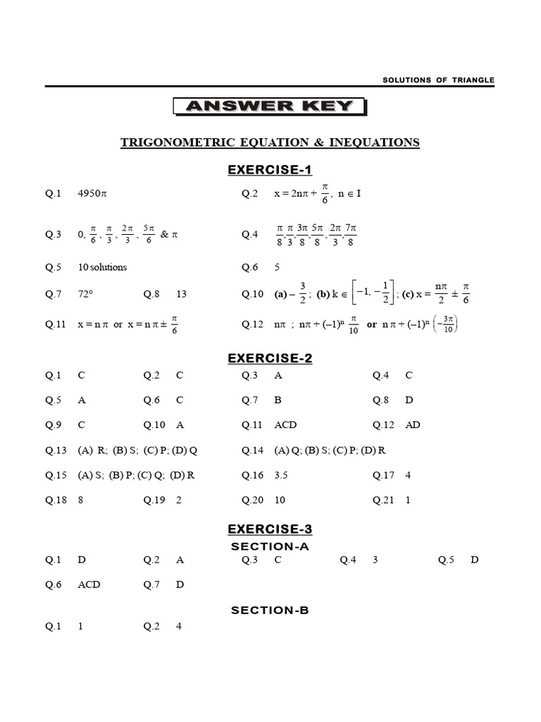 Trigonometric Equa DPP Answers | PDF | Elementary Geometry | Triangle ...