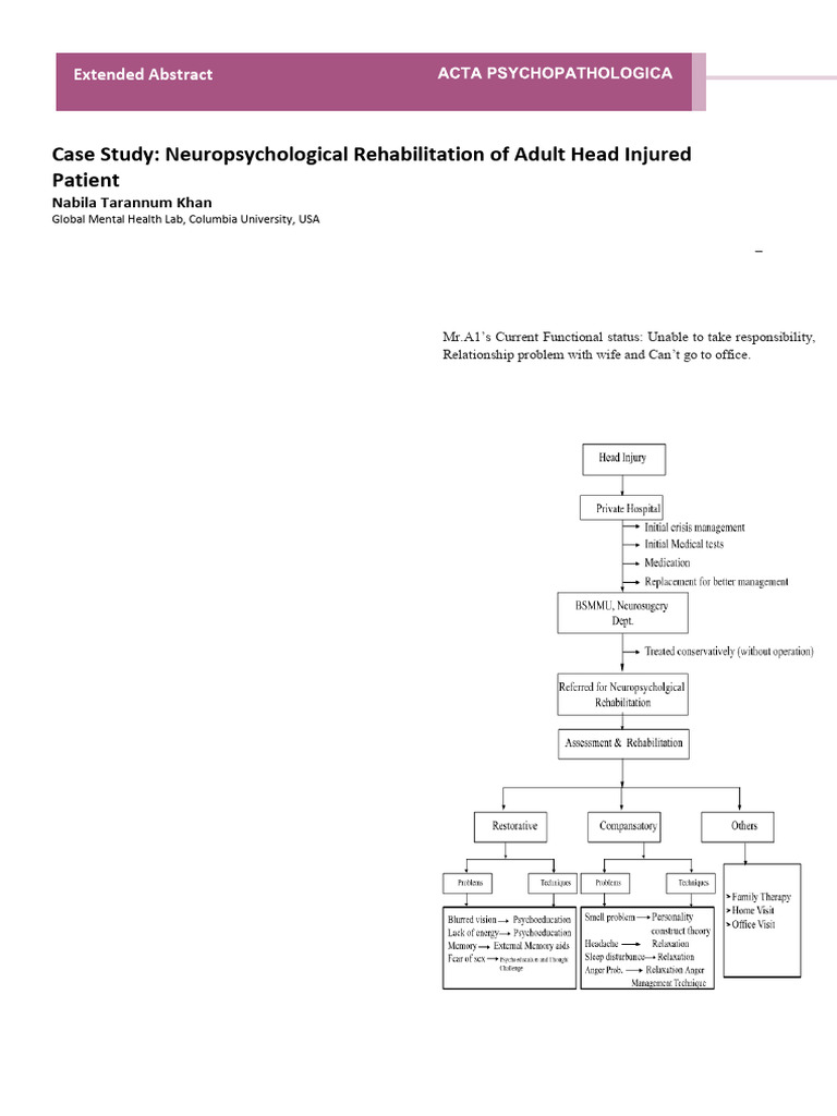 Case Study Neuropsychological Rehabilitation of Adult Head Injured ...