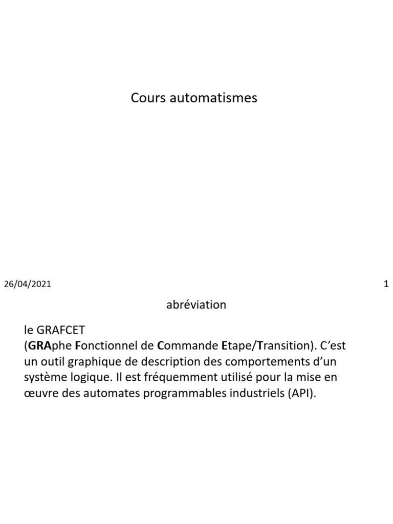 Introduction au GRAFCET en automatisme | PDF | Automate programmable ...