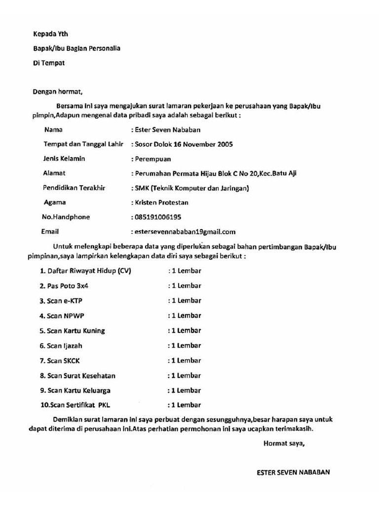 Lamaran Pekerjaan-ESTER SEVEN NABABAN PDF | PDF
