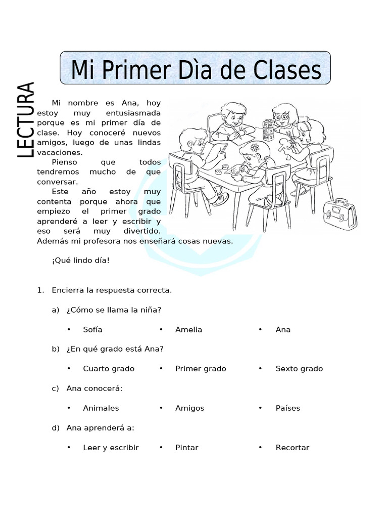 Ficha de Mi Primer Día de Clases para Primaria | PDF