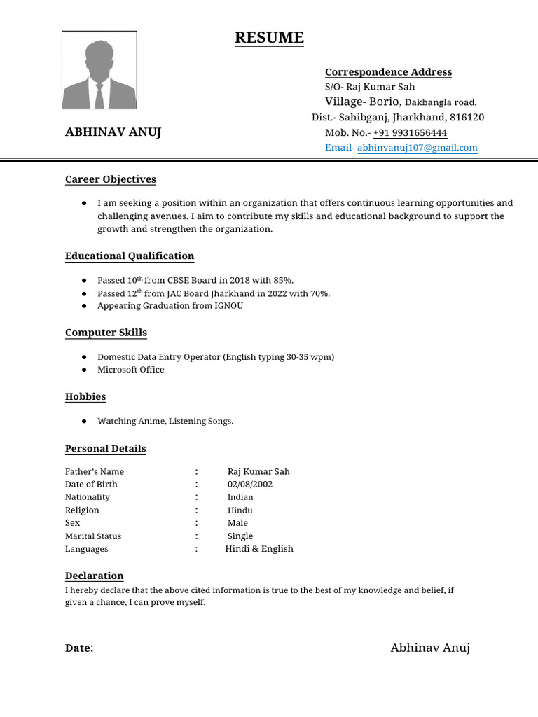Resume of Abhinav Anuj | PDF