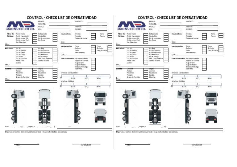 Check List de Operatividad Vehicular | PDF | Tecnología de vehículos ...