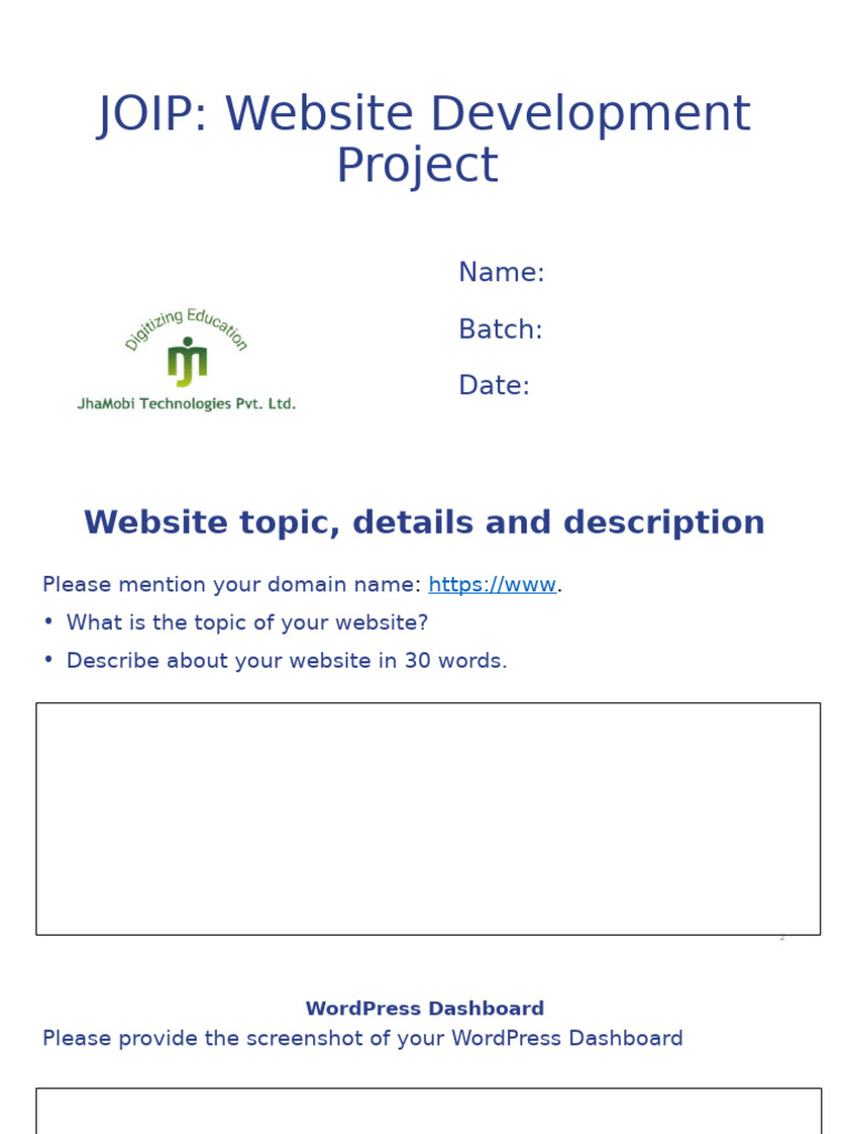 Website Development Project Sample Template | PDF