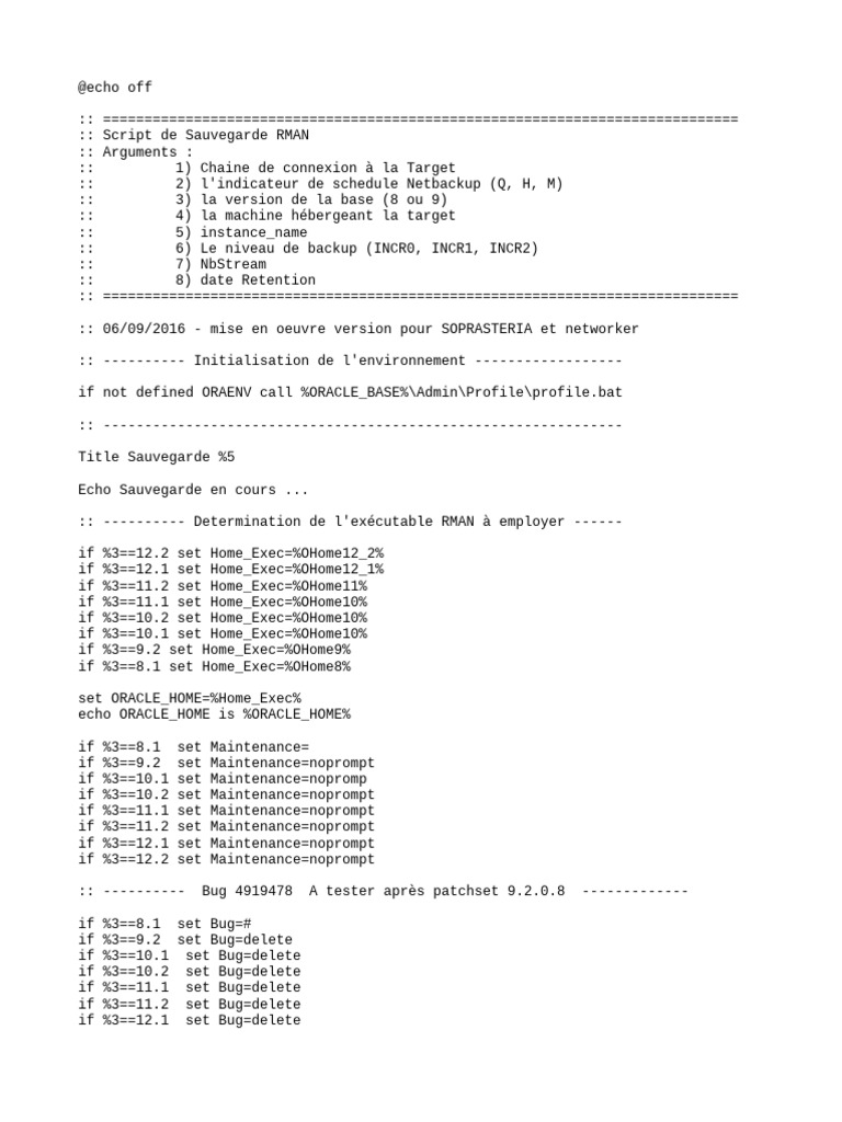 Script de Sauvegarde RMAN Oracle | PDF