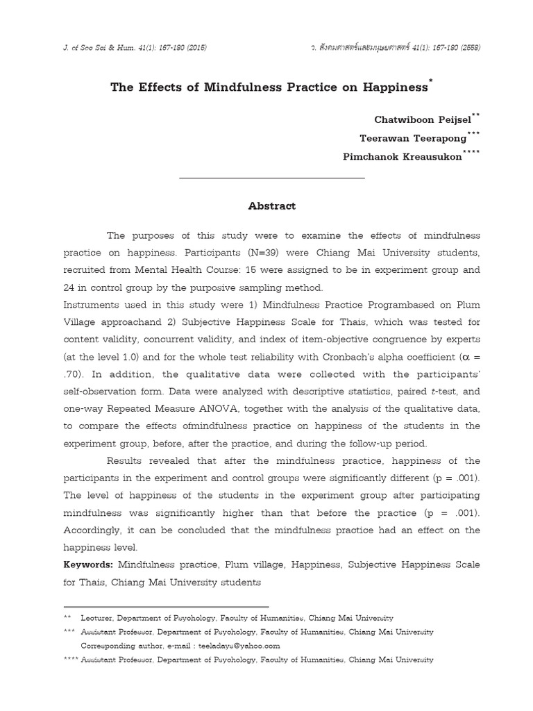 Effect of Mindfulness Practice Based On Plum Village | PDF ...