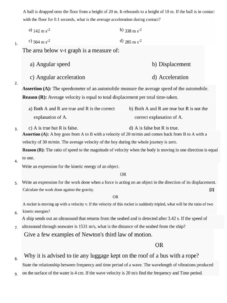 Class 9 Full Length Physics Test 2 | PDF