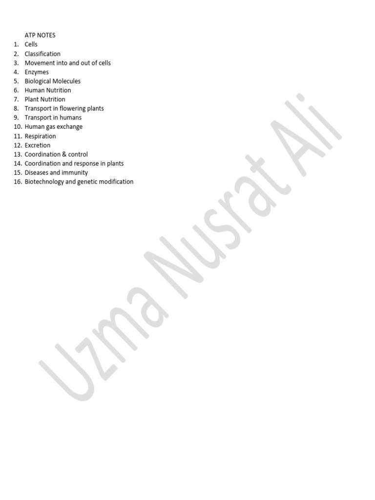 ATP NOTES by Uzma Nusrat Ali | PDF | Osmosis | Vacuole