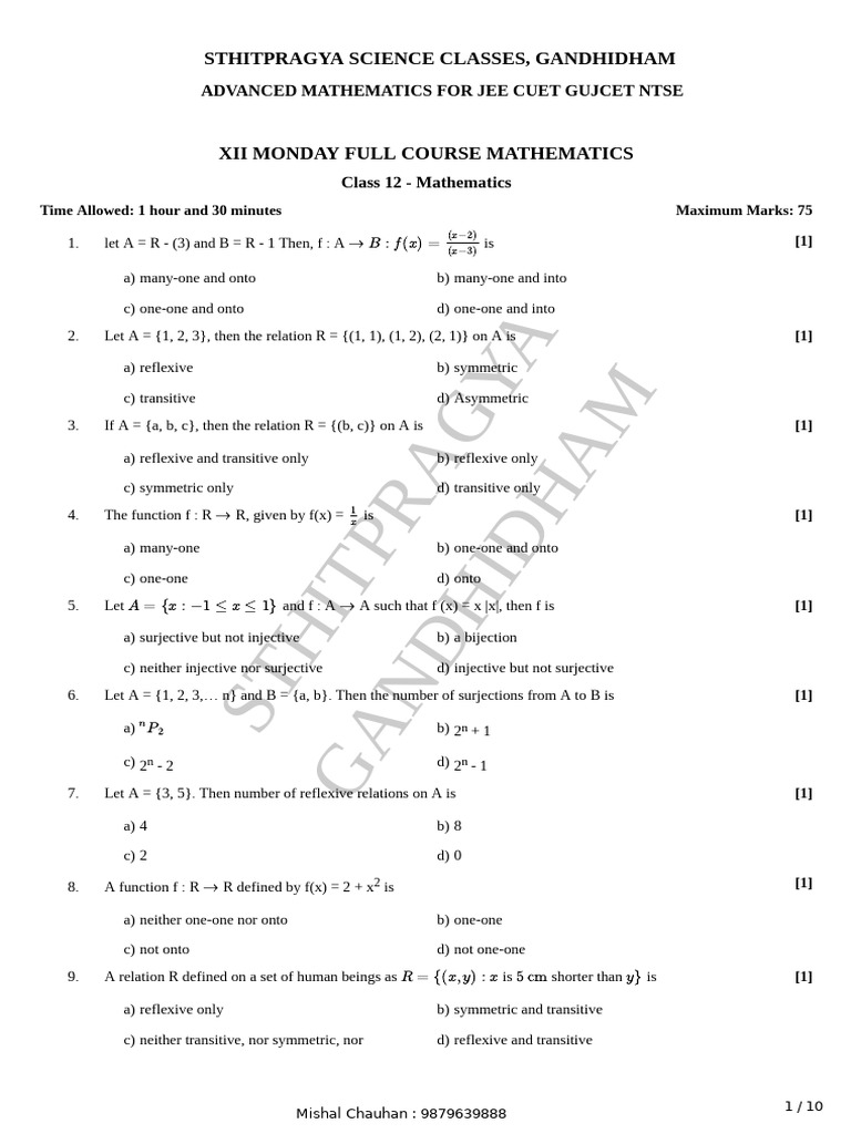 Xii Monday Full Course Mathematics 6 Jan 2025 | PDF | Matrix ...