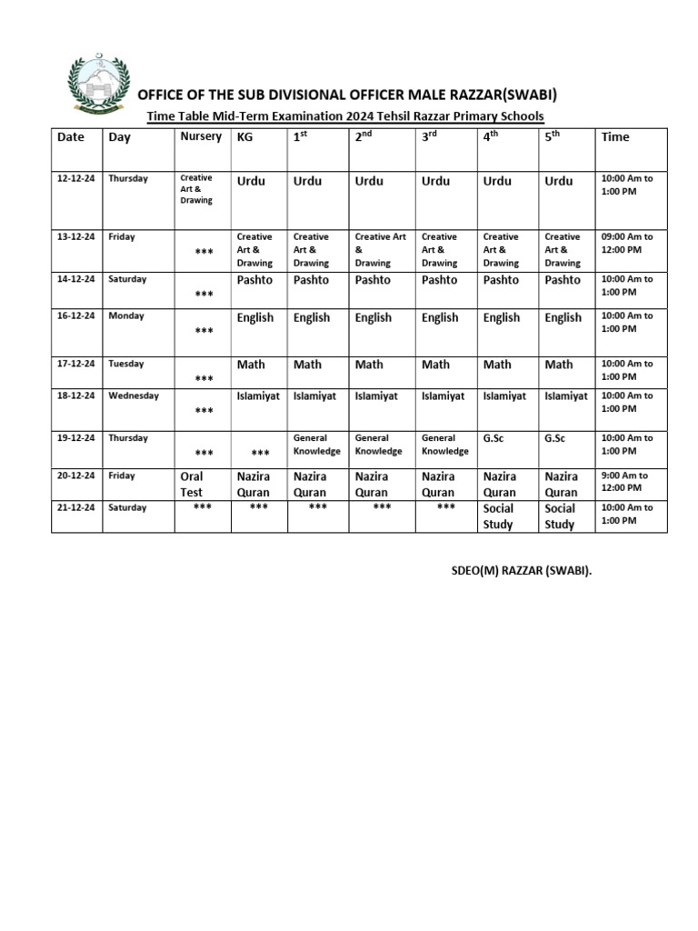 Midterm Exam Schedule 2024 Razzar | PDF