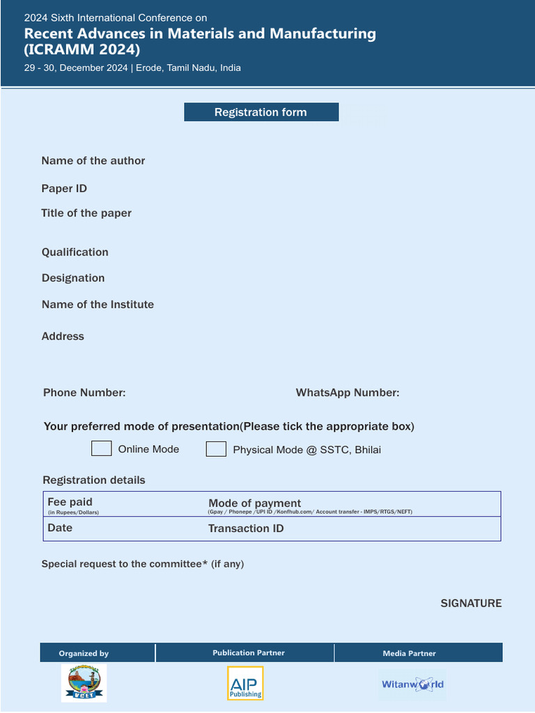 ICRAMM 2024 Registration Form PDF | PDF