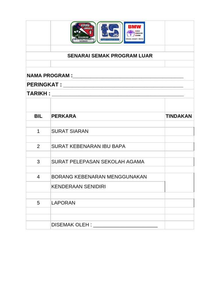 Senarai Semak Program Luar Sekolah | PDF