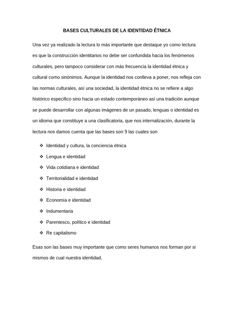 Bases de la Identidad Étnica y Cultural | PDF
