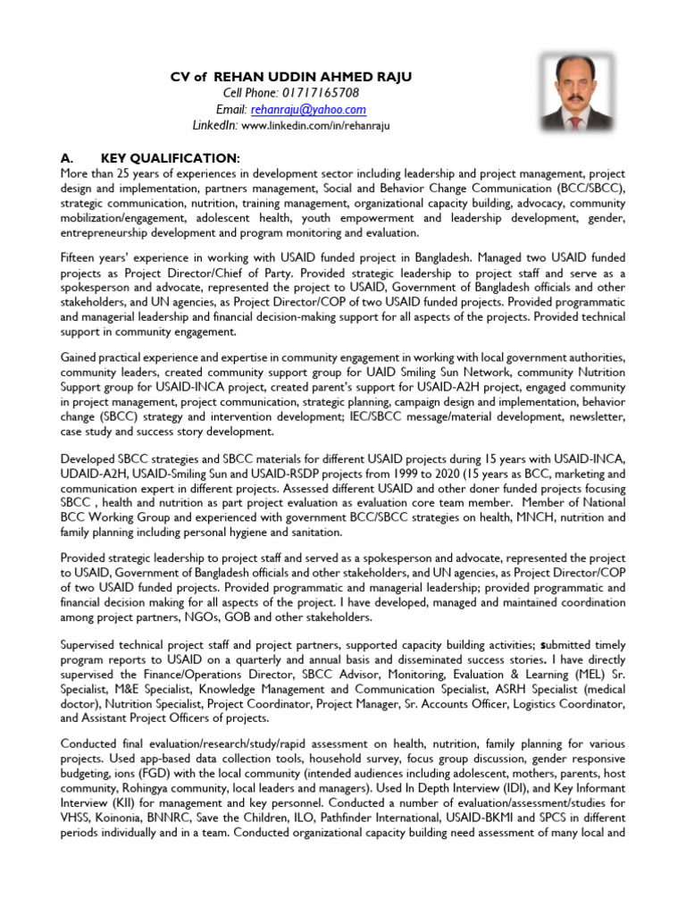 Rehan Uddin Ahmed Raju's CV | PDF | United States Agency For ...