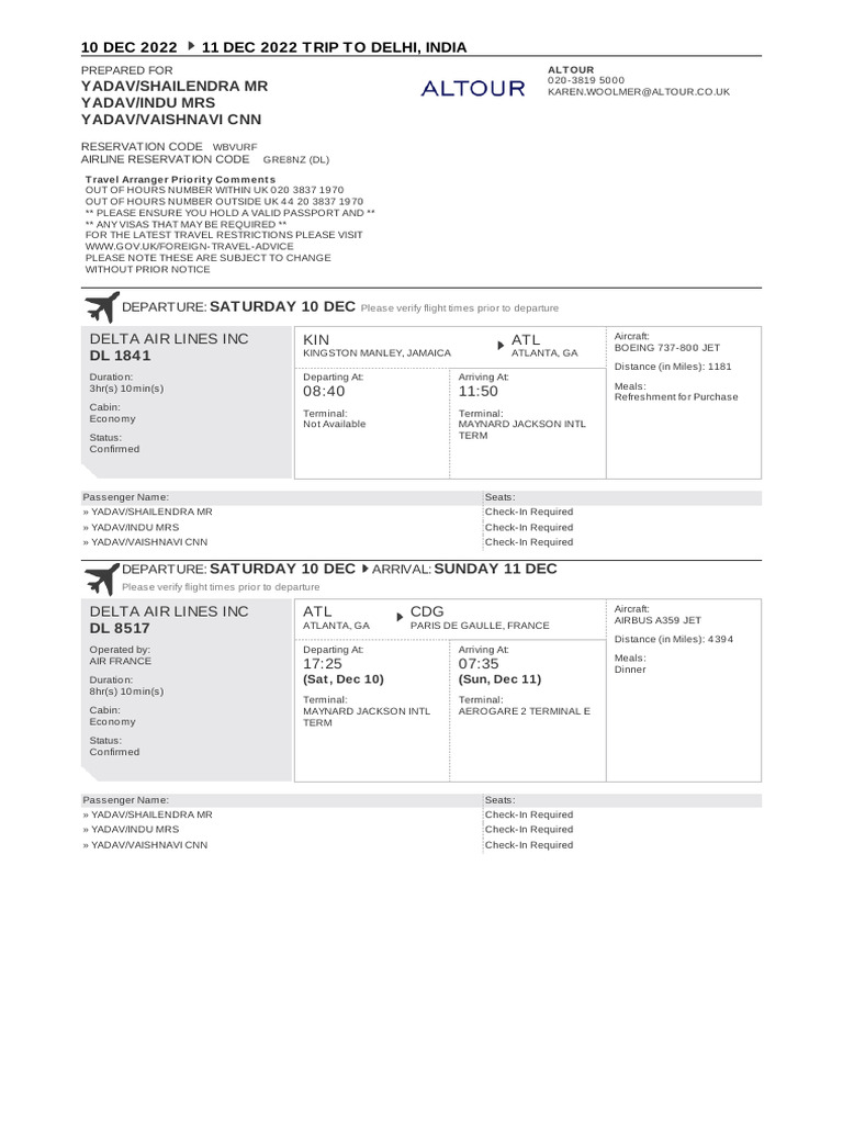 Yadav Family's Trip Itinerary | PDF | Delta Air Lines | Aviation