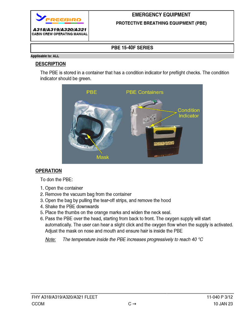 PBE Operation Guide for A318/A321 Crew | PDF