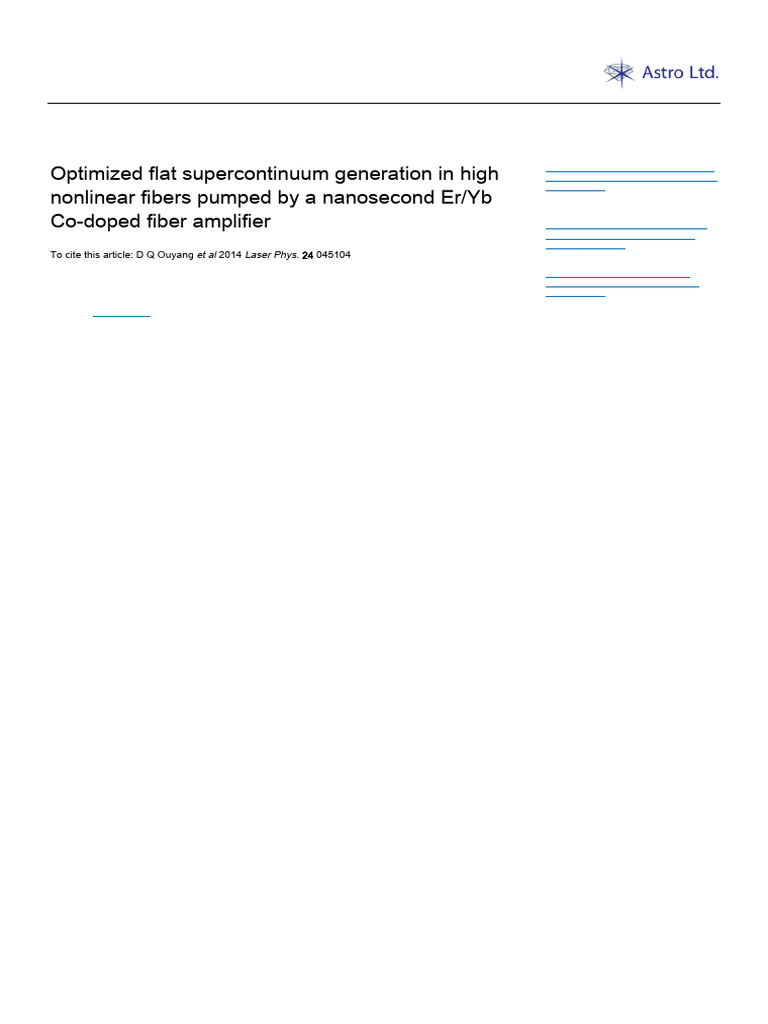 Supercontinuum Generation in Nonlinear Fibers | PDF | Fiber Optic ...