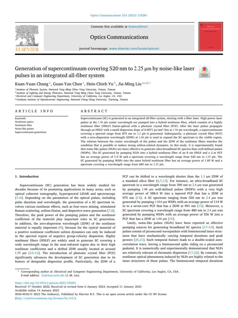 Supercontinuum Generation in Fiber System | PDF | Fiber Optic ...
