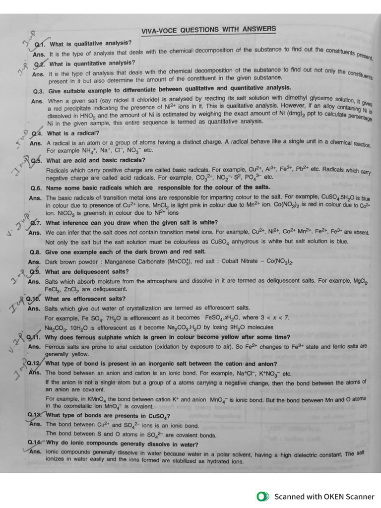 Viva Questions For Salt Analysis | PDF
