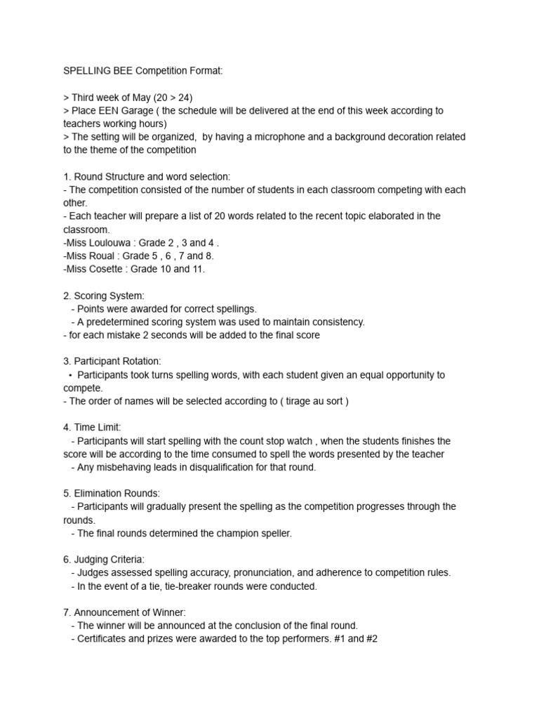 Spelling Bee Competition Guidelines | PDF
