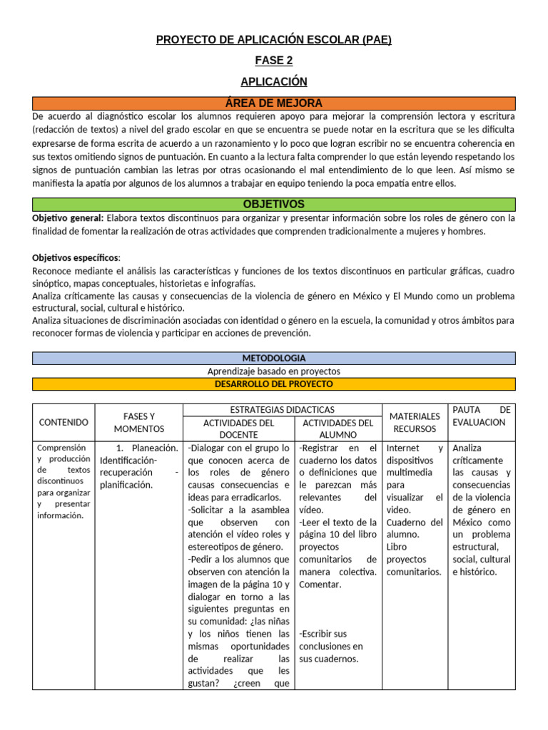 Fase 2 Proyecto de Aplicación Escolar | PDF | Evaluación | Comprensión ...