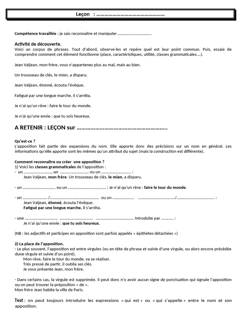 Comprendre l'apposition en français | PDF