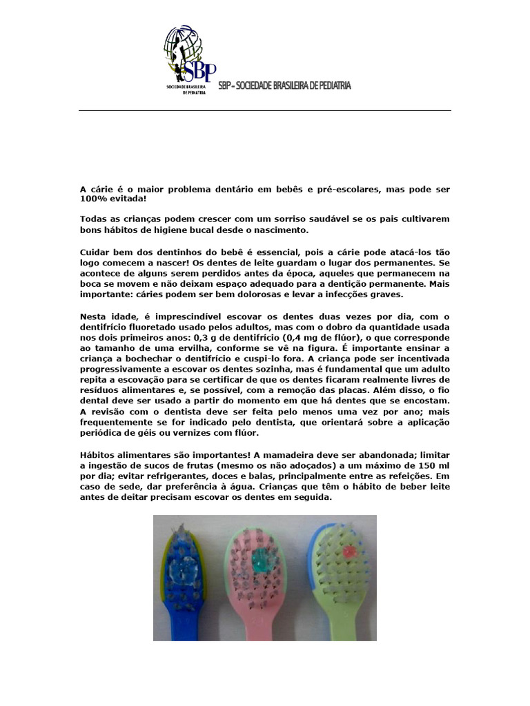 Sociedade Brasileira de Pediatria - Recomendações para Cuidados Com A ...