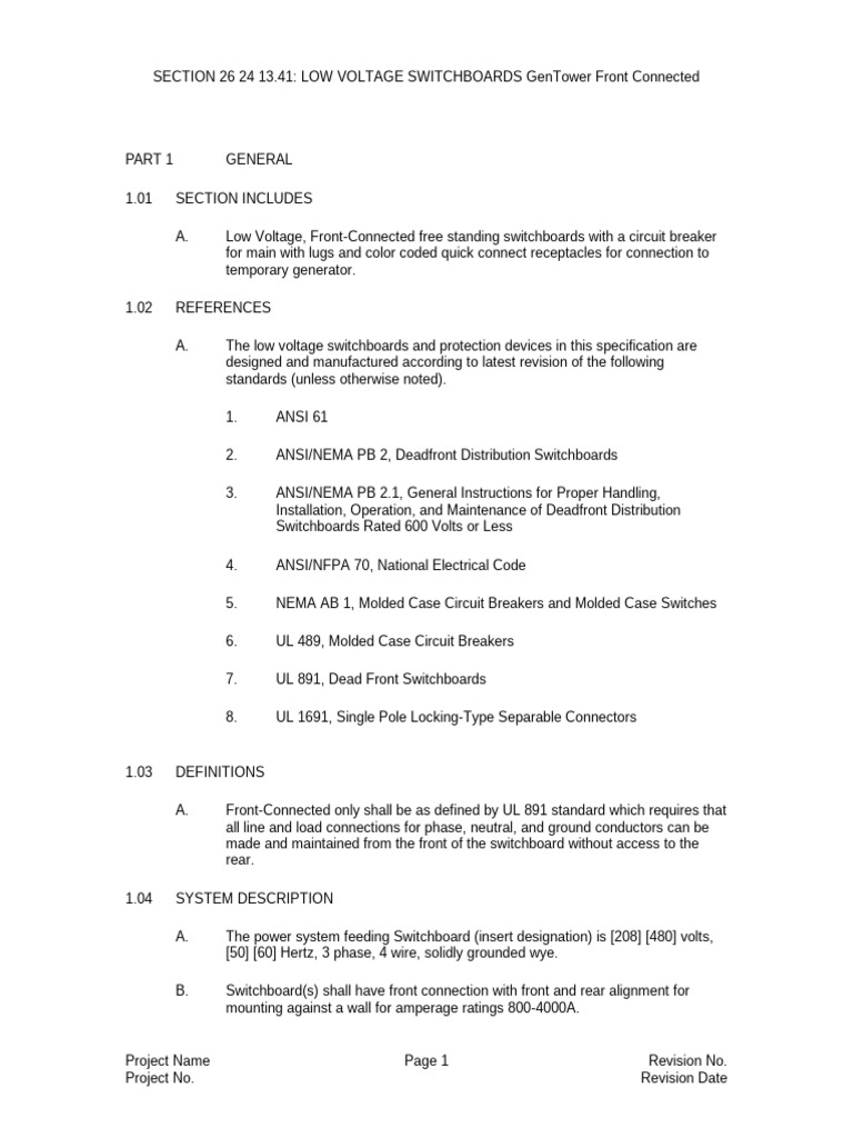 26 24 13 41 Switchboard GenTower | PDF | Electrical Engineering ...