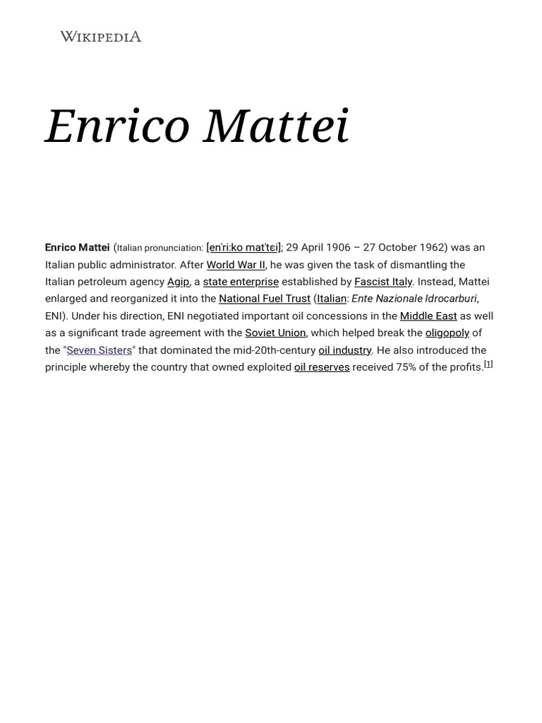 Enrico Mattei: Italian Oil Industry Pioneer | PDF