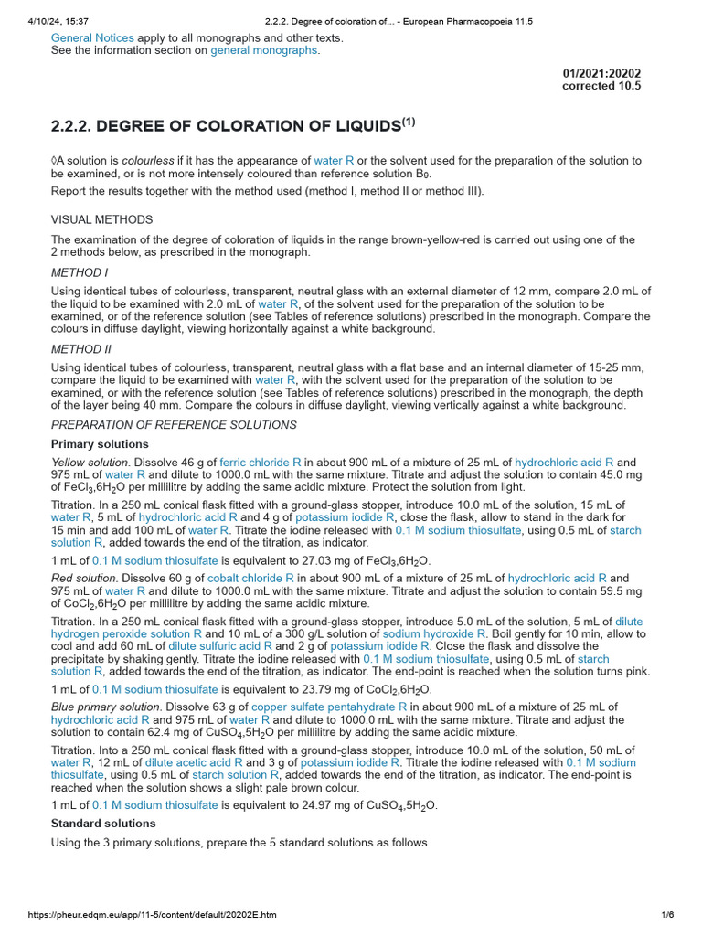 Degree of Coloration in Liquids | PDF | Color | Light