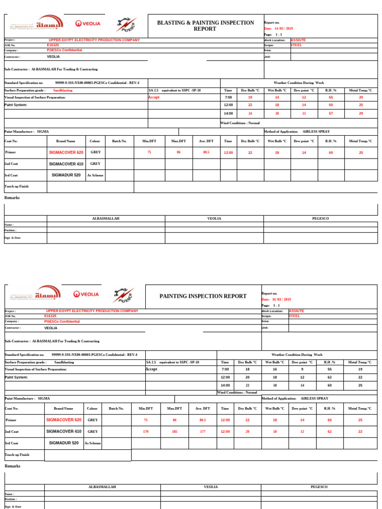 Painting Inspection Report - Assiut | PDF | Paint | Metalworking