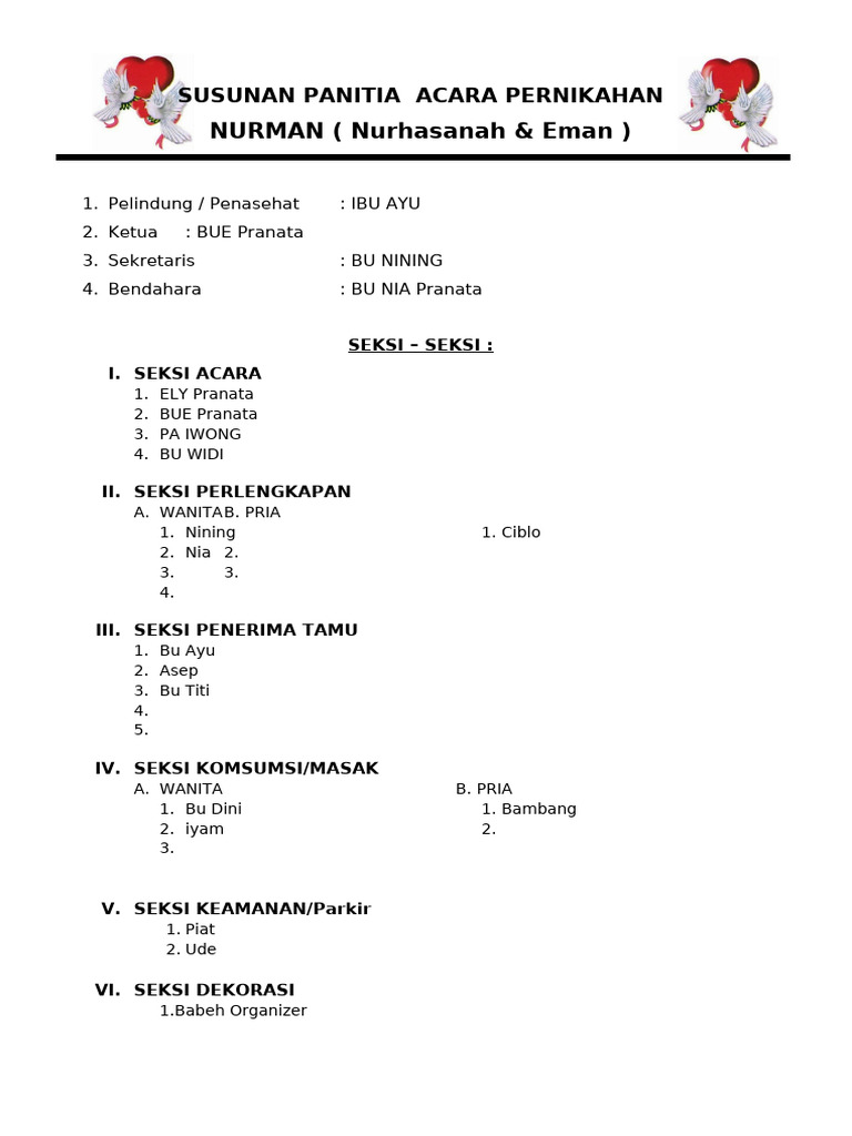 Susunan Panitia Acara Pernikahan | PDF