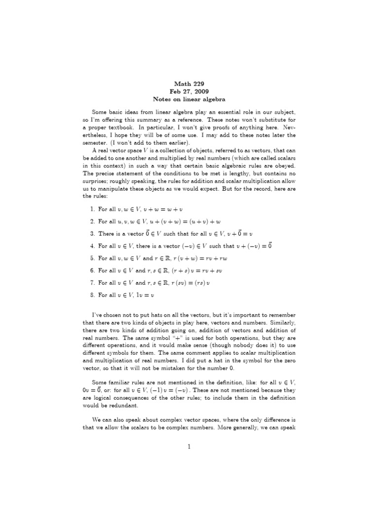 Notes on linear algebra pdf basis linear algebra vector space